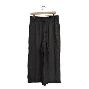 Abercrombie & Fitch Wide Leg Pull On Pants Viscose Minimalist Beach Black L NWT‎